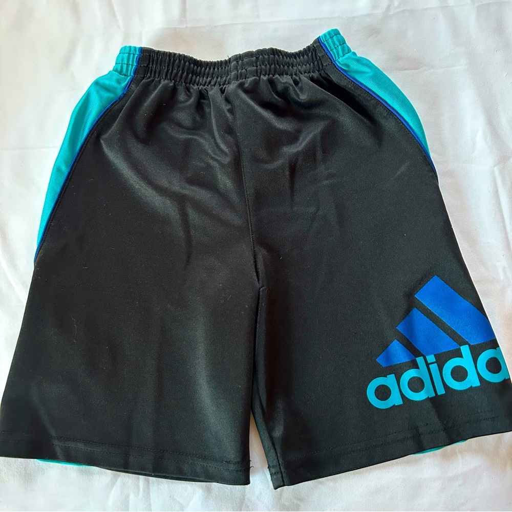 Boys athletic shorts, adidas, size 5, blue and black, good condition